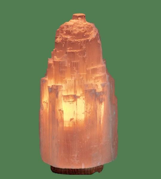 Selenite Lamp Large Pink (White crystal with pink bulb) 13"